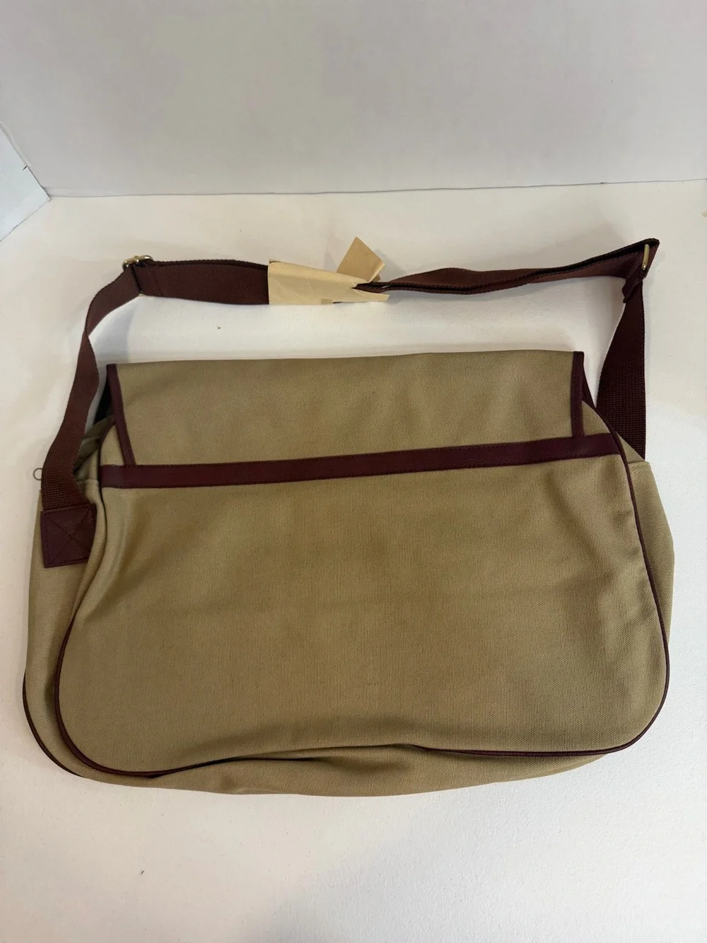Vintage Ralph Lauren Beige & Brown Leather Messenger Bag Shoulder 1978